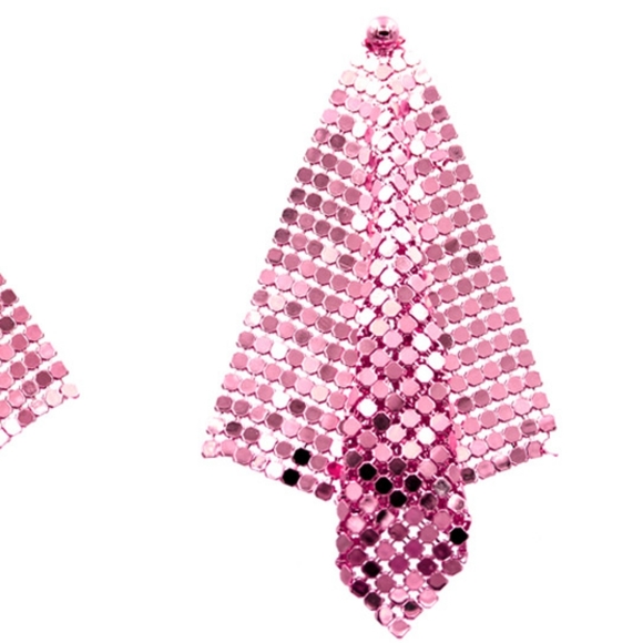 Pink Mesh Chain Dangle Earrings Drop Metal Cute Beautiful Statement Accessory - Picture 4 of 4